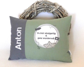 personalisiertes Kissen, Geschenk zur Kommunion, Jugendweihe, Konfirmation, Taufe, Einschulung für Jungen und Mädchen, maritim Anker