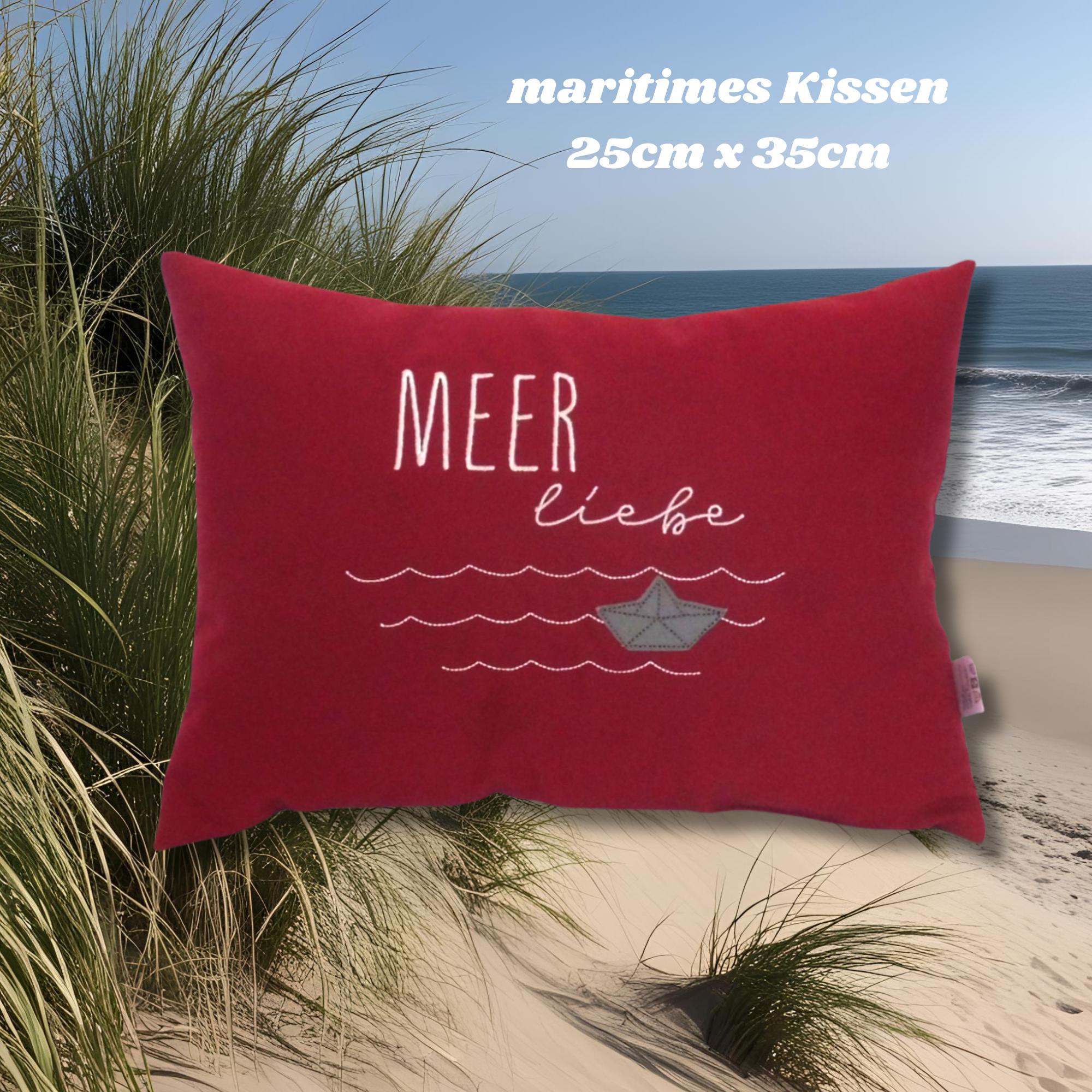 Maritimes Kissen Meer liebe, maritime Deko, weinrotes Kissen 25x35cm, Wohndekoration, Geschenk Wassersportler, Urlaub, Beach life Segler