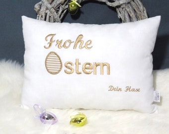 Frohe Ostern Kissen, Osterdeko Kissenbezug, Dekokissen Osterdekoration weiß beige, Kissenhülle personalisierbar, Frühlingsdekoration Sofa