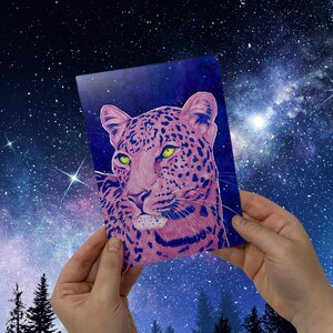 Space Leopard Postcard Print, Aquarelle Leopard Painting, Trippy Psychedelic Art, Impression Giclee de haute qualité