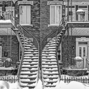 Montreal Staircases #2; outdoor staircases famous in the city&#39;s old neighborhoods; used for both duplex apartments and triplex apartments