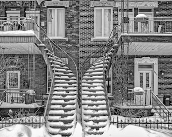 Montreal Staircases #2; outdoor staircases famous in the city&#39;s old neighborhoods; used for both duplex apartments and triplex apartments