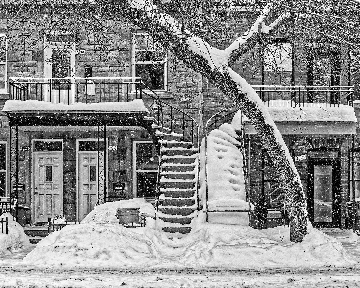 Montreal Staircases #3; outdoor staircases famous in the city's old neighborhoods; used for both duplex apartments and triplex apartments