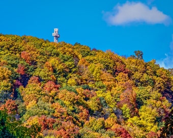 Mount Royal Cross, Montreal, in Autumn, taken from downtown near Place Ville Marie