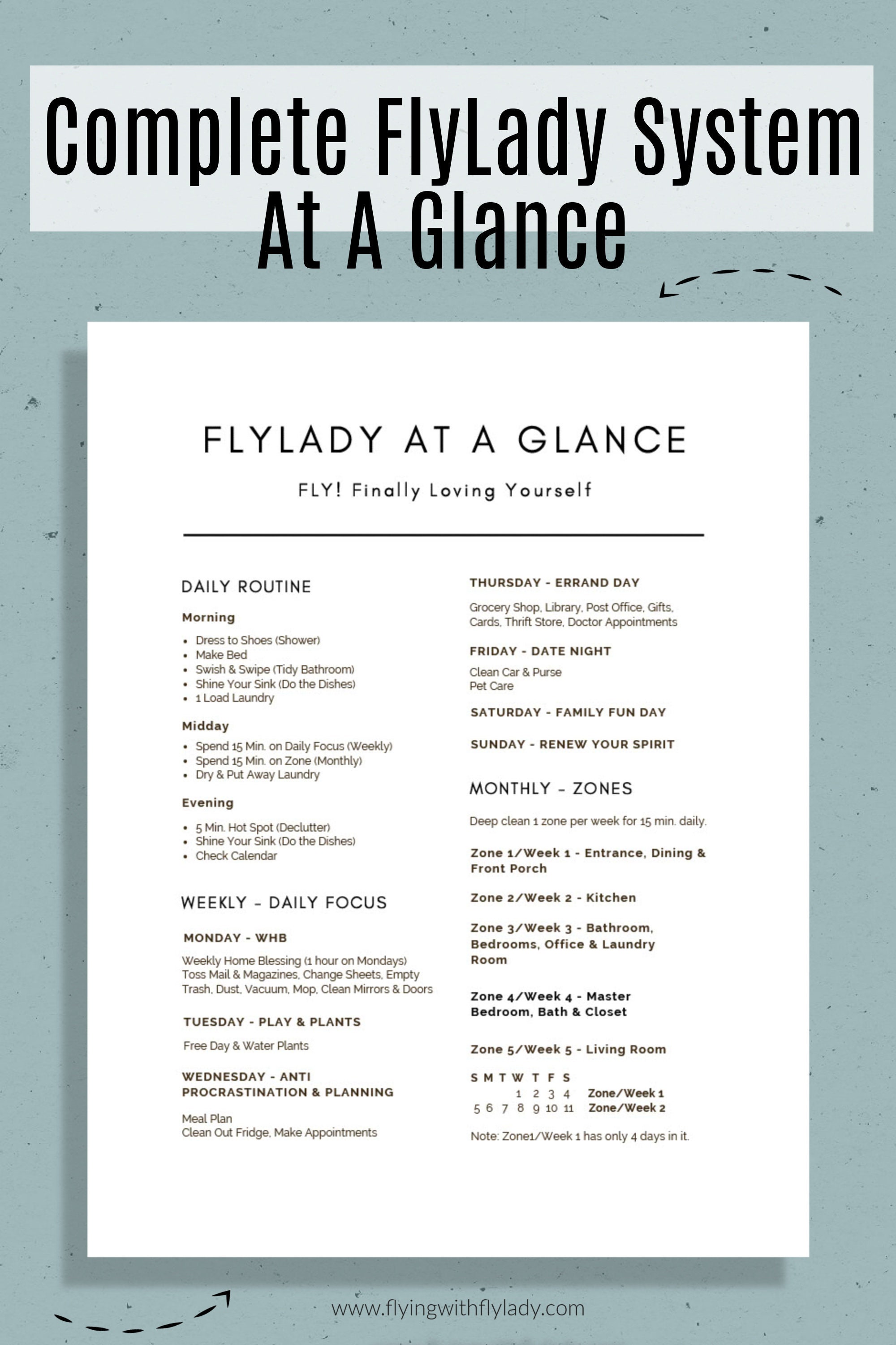 Flylady Cleaning Schedule Printable