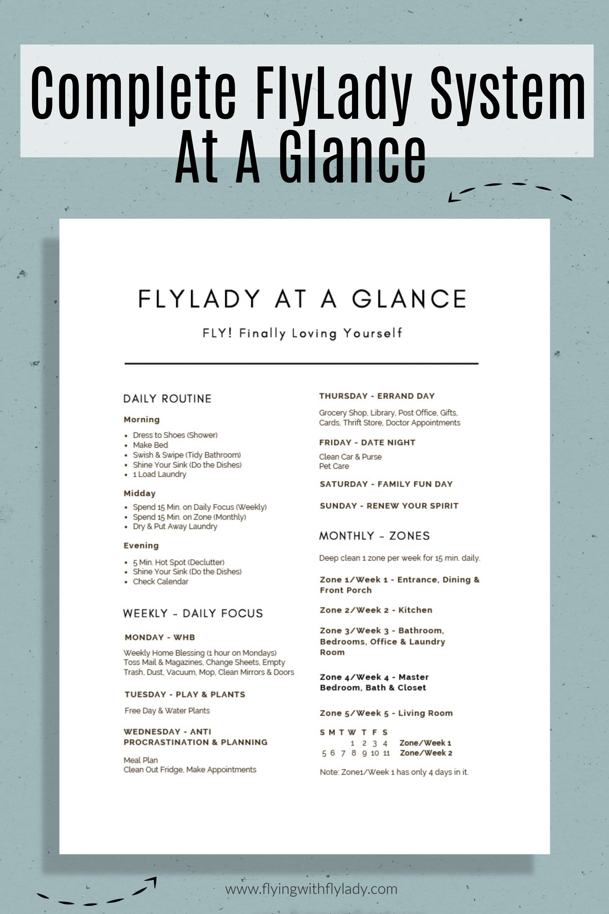 Fly Lady Cleaning Schedule Printable