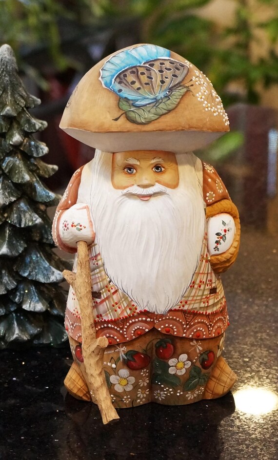 トールペイント作品♡ボビータカシマ♡Snoozing Santa Moon... Wood Carved Hand Painted Russian Santa-borovik Ded Moroz 10