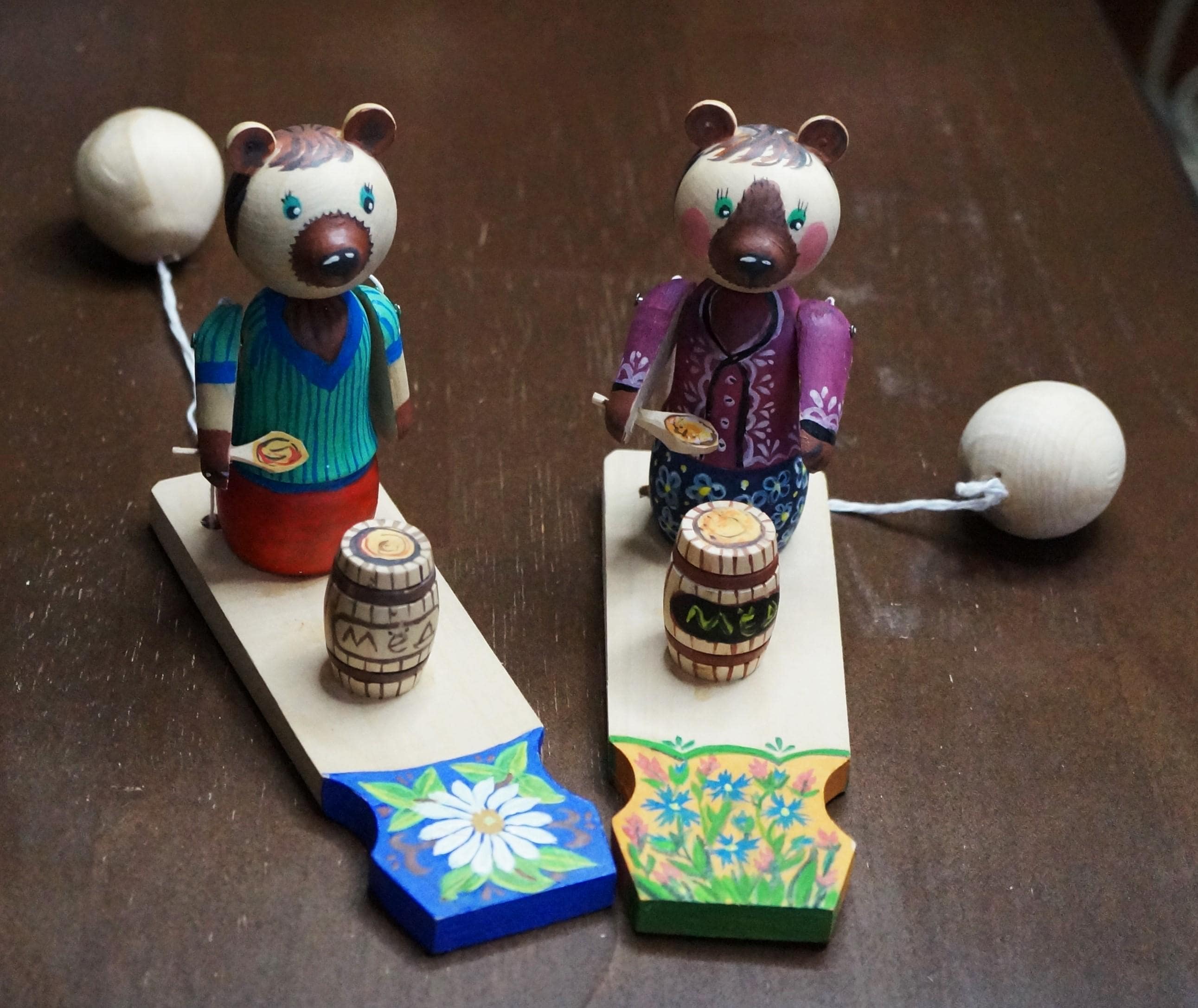 Wood Carved Bear Toy With Spoon and Honey Barrel Bogorodskoye - Etsy