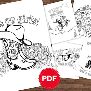 Pages de coloriage occidentales imprimables - Événement country - Idées d’enterrement de vie de jeune fille