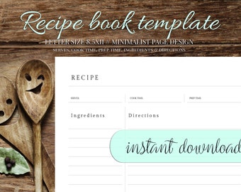 cookbook template etsy