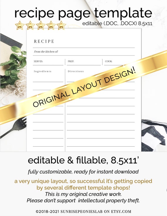 Best Seller Editable Recipe Template Design 033 Instant Etsy