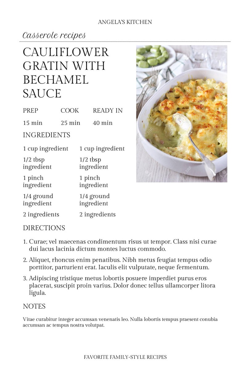 Editable recipe page template design 070 5 5 x etsy