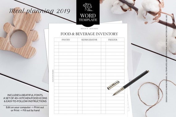Kitchen Inventory Pantry List Pantry Inventory Fridge Etsy