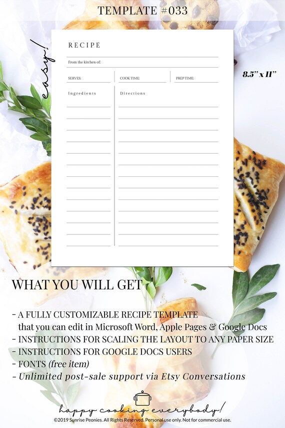 Full Page Free Editable Recipe Page Templates For Microsoft Word