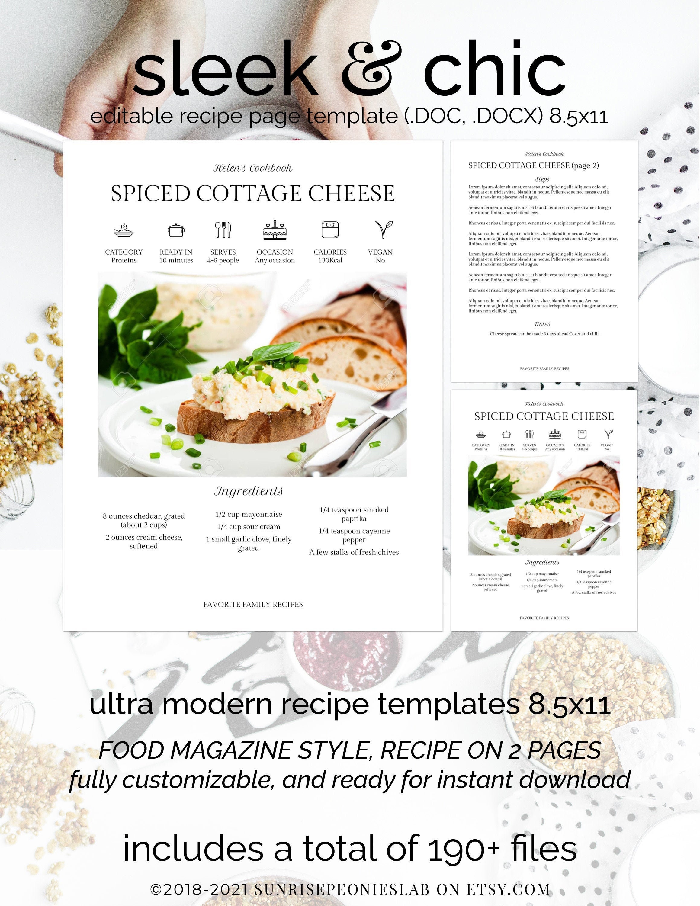 2 Pages Modern Recipe Book Template Design 37 Instant Etsy Hong Kong