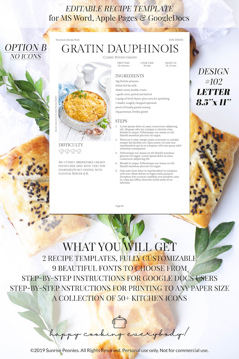SET OF 2, Editable recipe template, DESIGN #102, Letter, Recipe SET OF 2, Editable recipe template, DESIGN #102, Letter, Recipe