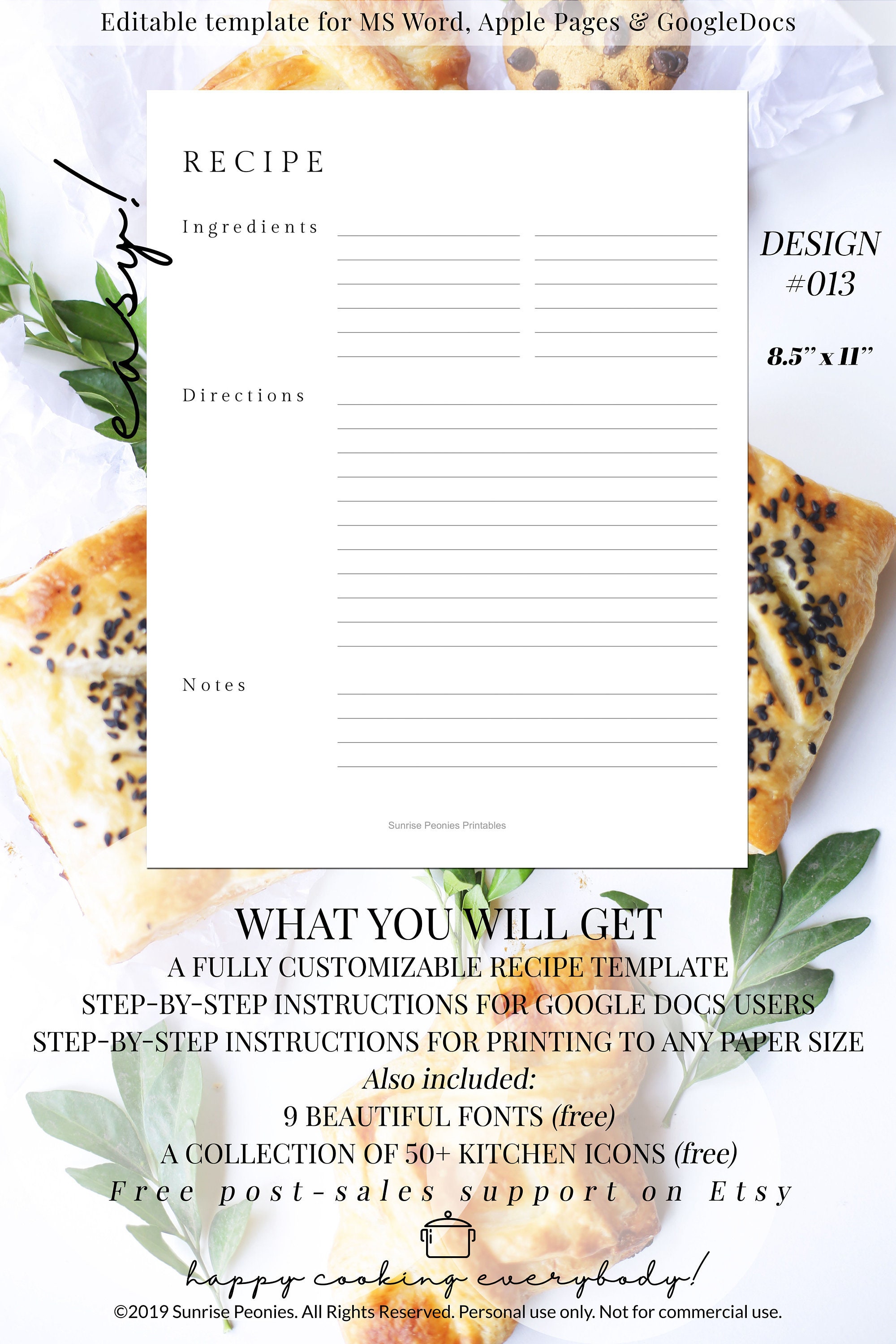 DIY Recipe Book Microsoft Word Google Doc Kitchen Printables Binder