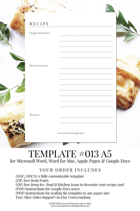 Free Recipe Page Template from i.etsystatic.com