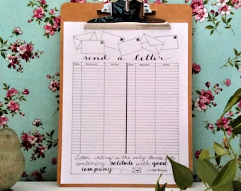 DOWNLOAD DIGITALE Tracker di scrittura di lettere per posta e corrispondenza dal design minimalista in bianco e nero del Bullet Journal