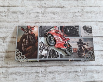 Voucher card motorcyclist, money gift packaging
