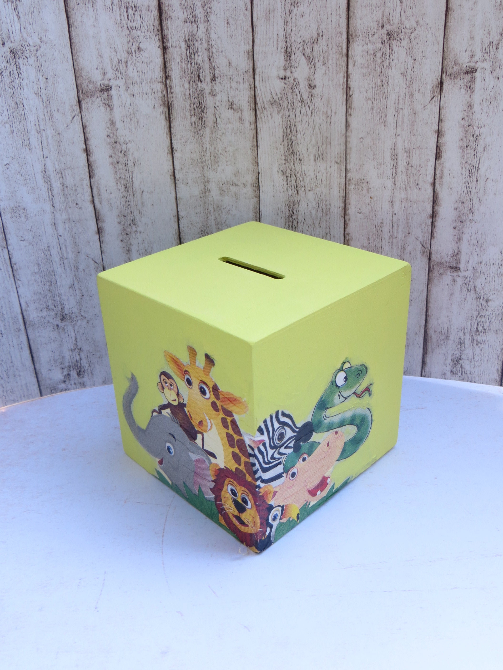 Safari Money Box With Wildlife Pet Money Box Wooden Money Etsy UK