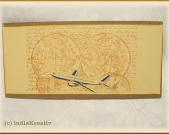 Voucher card for a plane ticket, travel, gift wrapping