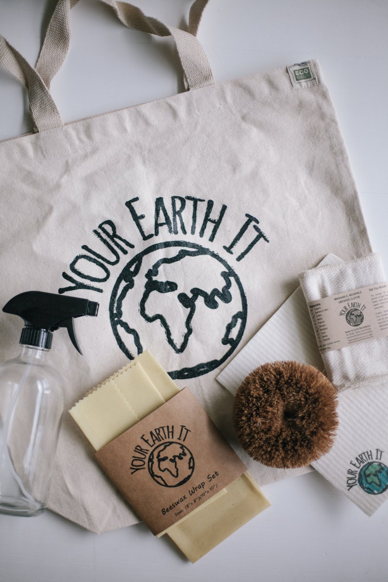 Unpaper Towels Zero Waste Kitchen Starter Kit Gift Set; Eco-Friendly Home Gift w Canvas Tote Dish Cloth /& Spray Bottle Beeswax fabric