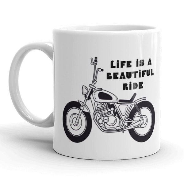 Life is a Beautiful Ride Old School Motorcycle Coffee Mug, Fathers Day Gift, Gift for Bike Wedding, Adventure Awaits Motorcyclist  Mug