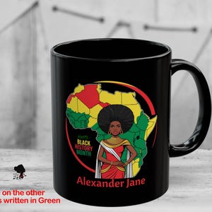 Schwarze Geschichte Monat Tasse, schwarze Frau Afro Königin Kaffeetasse, personalisierte Geschenk für Afrikaner Amerika, ethnischer Stolz, afrocentric Kunstgeschenk