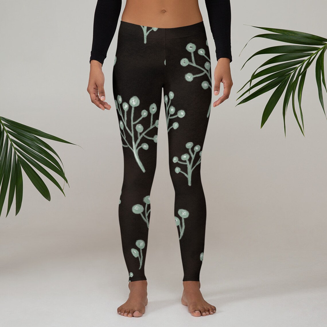 Forest Green Leggings Botanical Leggings Foliage Leggings | Etsy
