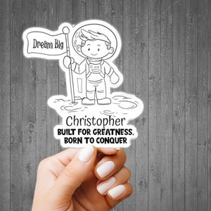 Sticker enfant rêve grand astronaute, sticker explorateur de l'espace inspirant personnalisé, sticker pour ordinateur portable, sticker pour album, cadeau pour enfant
