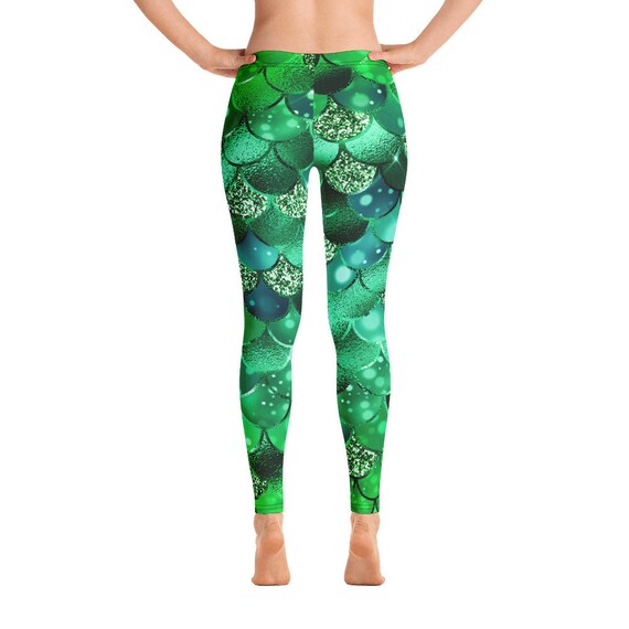 Emerald Green Mermaid Scales Leggings Green Pattern Leggings Running Tights Green Yoga Pants Yoga Leggings Gym Wear Fitness Pants Etsy
