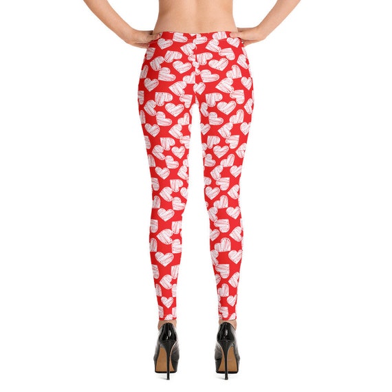 Valentine Day Leggings, Red Heart Leggings, Valentines Day Gift for Her,  Women Leggings Pattern, Workout Leggings, Red Leggings, Gym Pants 