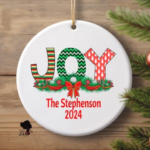 Personalized Christmas Ornament, Joy Holiday Decor, Customizable Keepsake, Tree Baubles, Unique Holiday Gift, Ceramic Decoration Xmas Gift