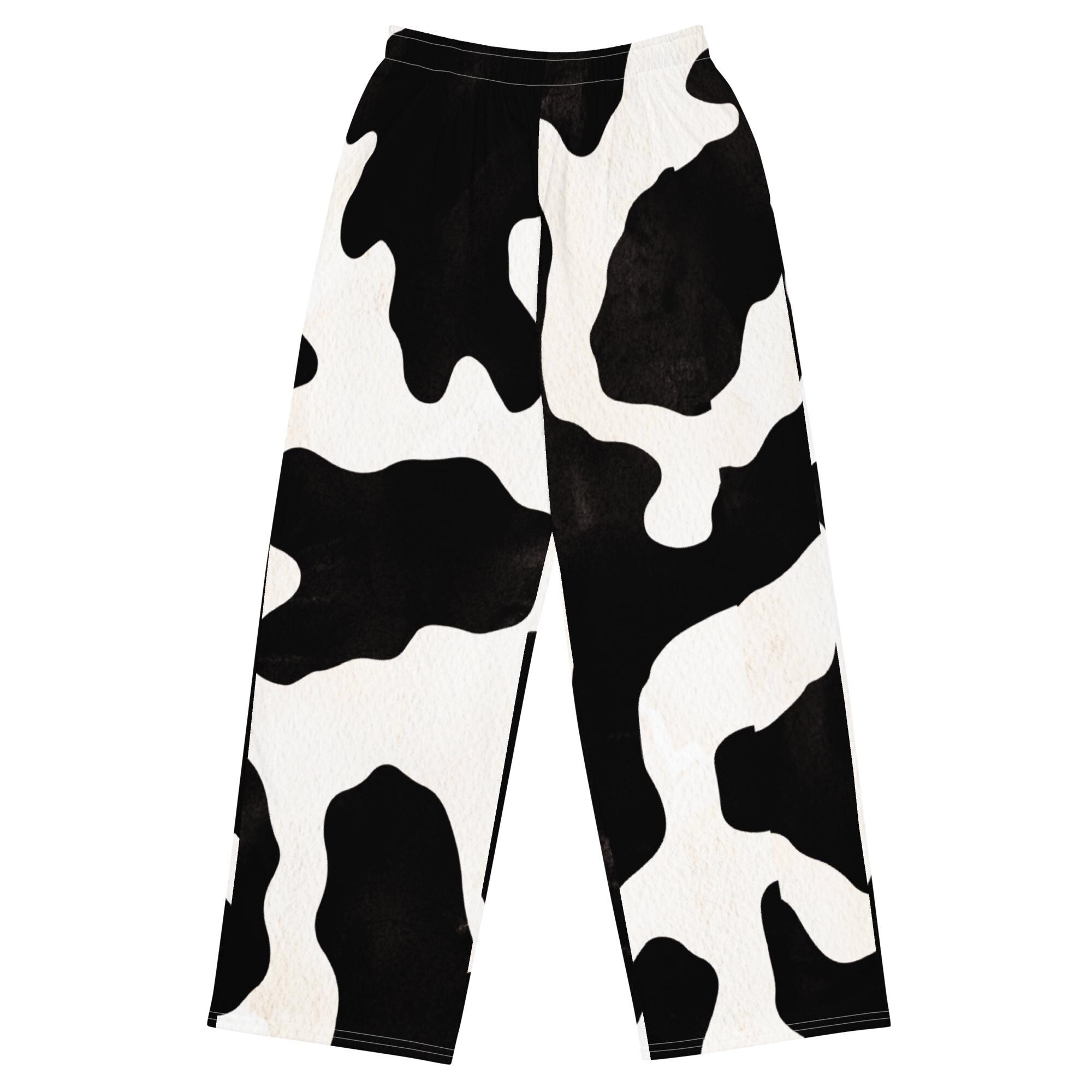 Cow Print Pants, Unisex Wide Leg Black White Comfortable Loose Fit