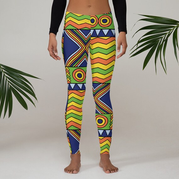 Leggings a imprime africain Imprime Ankara Leggings geometriques Juneteenth Leggings multicolores Leggings de course Pantalon de festival Mois de l histoire des Noirs Etsy France