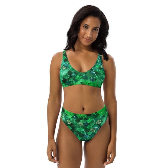 Sparkle Green Mermaid Fish Scales High Waisted Bikini Set, Recycled Swimwear,  Eco Friendly Swimsuit, Traje De Bano, Green Bathing Suit - Etsy