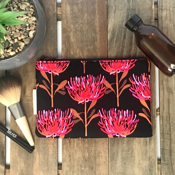 Makeup Bag | Waratah | Zipper Pouch | Travel Bag | Snack Bag | Gifts for Her | Small | Jocelyn Proust