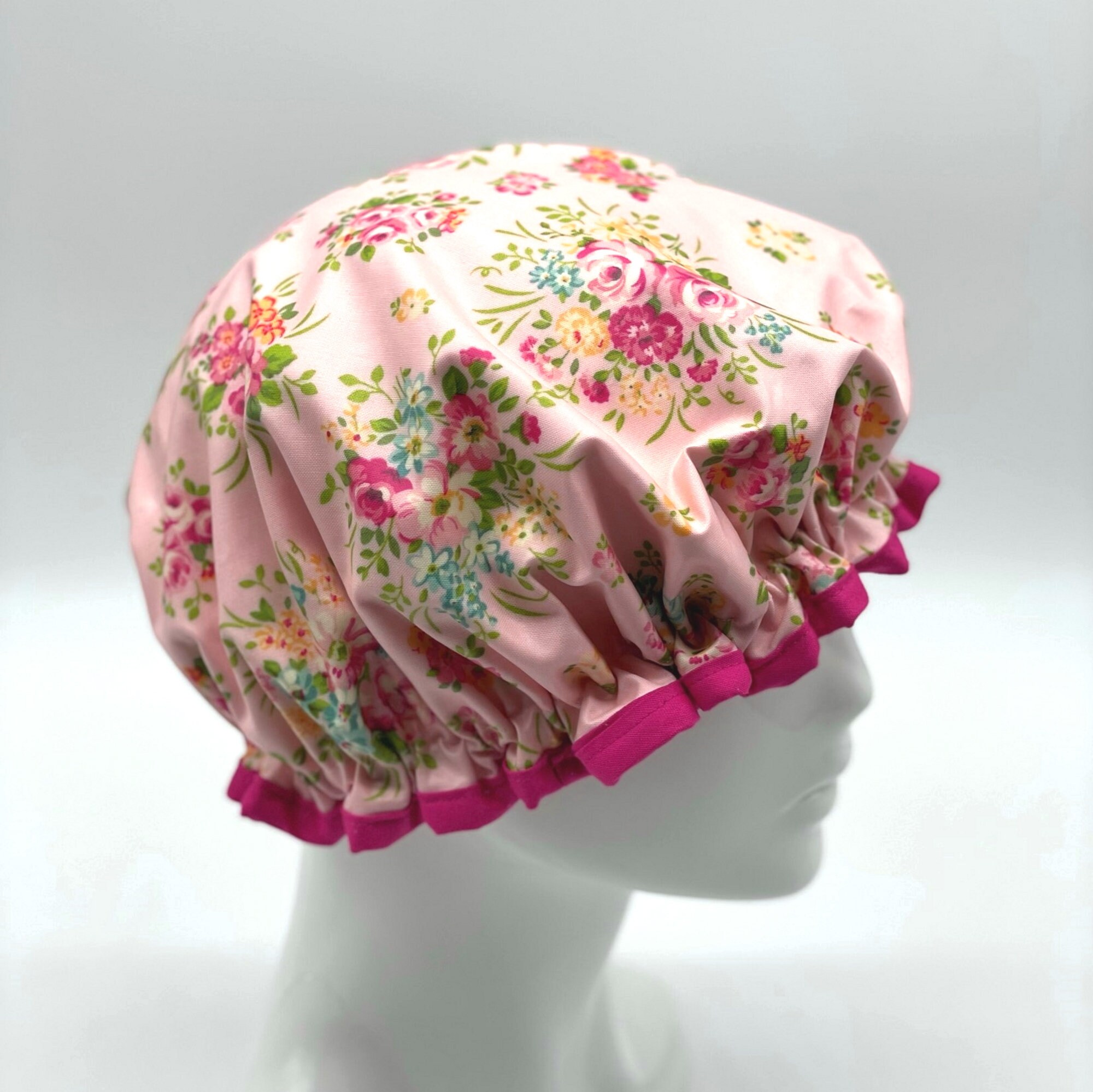 Shower Cap Pink Floral Waterproof 