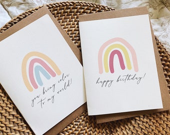 Rainbow Blank Cards Set of 2/ Cute Rainbow Illustrations / Happy Birthday/ You bring color to my world/ Greeting Cards