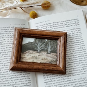 Watercolor landscapes 11 Original watercolor painting in a wooden vintage frame 4.4x3.4in, nature collection art, vintage, trees painting image 1