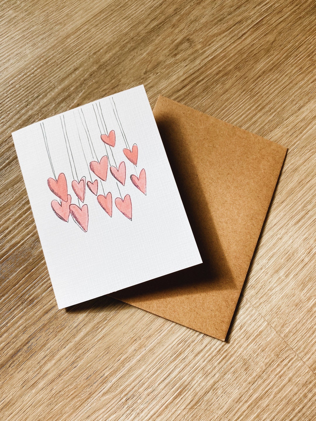 Heart Strings Valentine's Day Card: Linen Cardstock, Kraft Envelope - Etsy