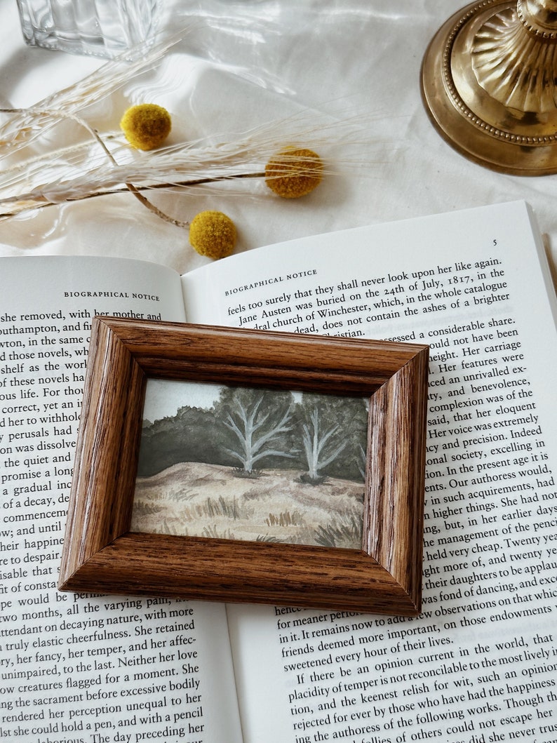 Watercolor landscapes 11 Original watercolor painting in a wooden vintage frame 4.4x3.4in, nature collection art, vintage, trees painting image 1