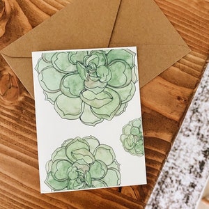 Cartão interno suculento em branco 4,25 x 5,5 polegadas/ilustração em aquarela fofa/feliz aniversário/obrigado/cartões de felicitações/amante de plantas/planta