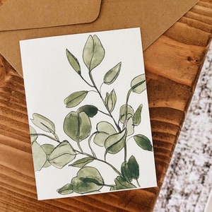 Floral Blank Inside Card 4.25x5.5 pouce / Illustration aquarelle mignonne / Joyeux anniversaire / Merci / Cartes de vœux / Amoureux des plantes / eucalyptus