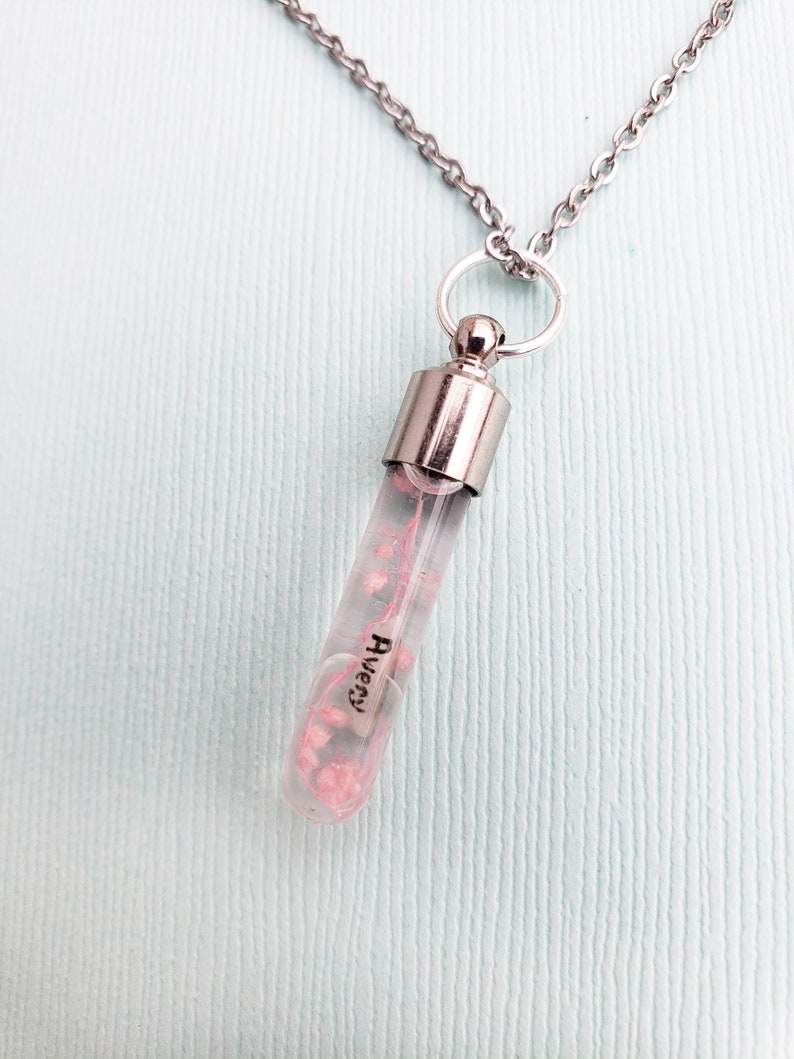 Name On Rice Necklace With Floating flowers Etsy