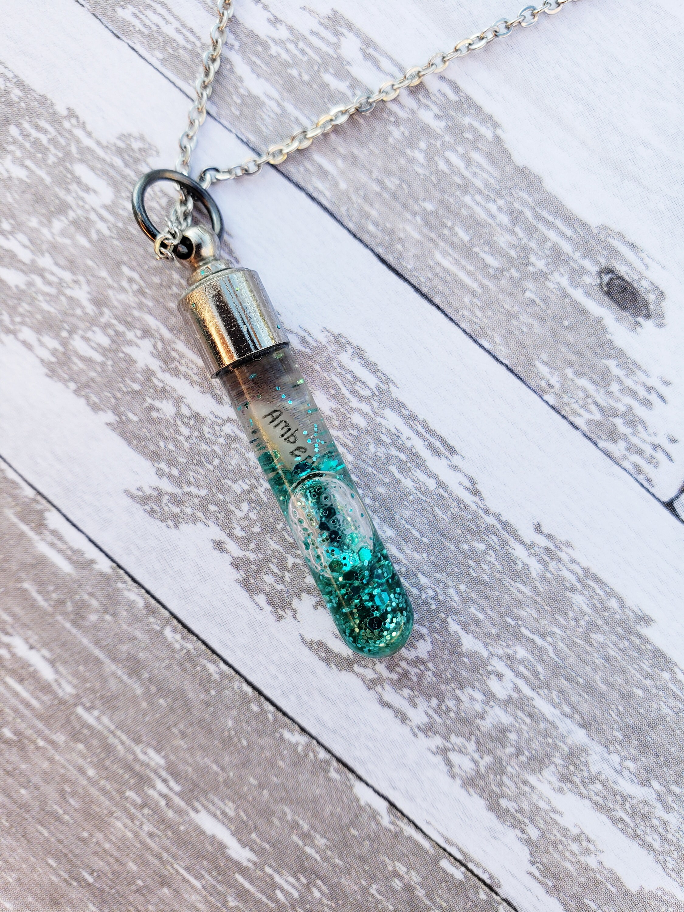 Name on Rice Necklace With Glitter 