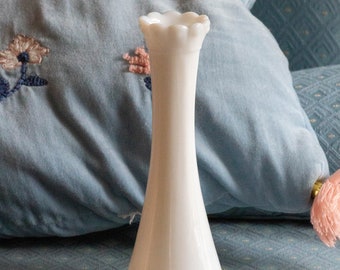 Vintage White Milk Glass Tapered Bud Vase