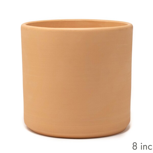 Plantador de cilindros de arcilla cruda - maceta de flores moderna interior - terracota de cerámica (tamaños de 6, 8, 10 y 12 pulgadas)