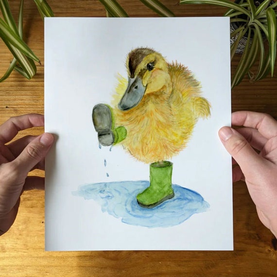 Baby Duck Art Print Duck Wearing Rain Boots Nursery Wall Decor Watercolor Design Cute and Quirky Art Lora Cavallin Art Print Only Etsy Canada